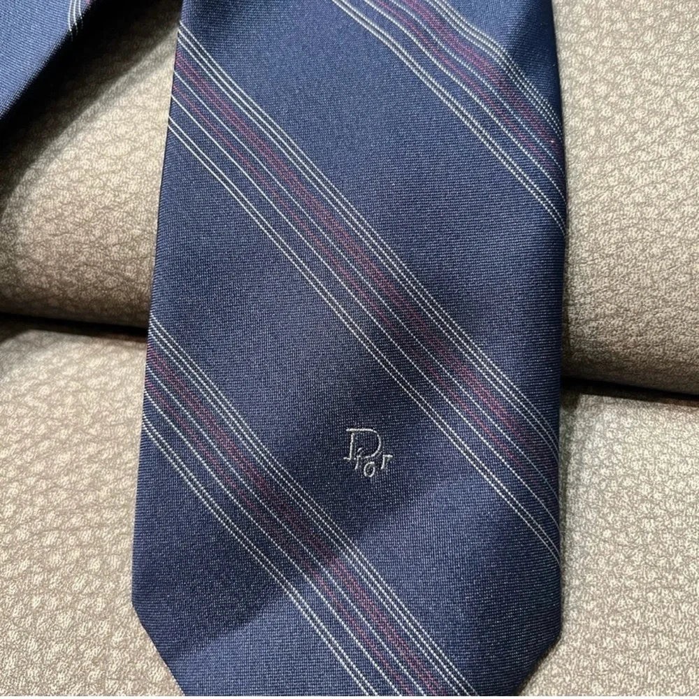 Vintage Christian Dior   Blue and Red Striped Tie